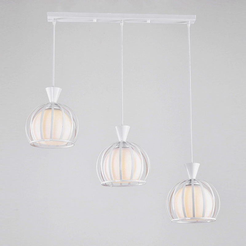 Metal Dome Cage Ceiling Pendant with Milk Glass Shade Retro Style 3 Bulb Indoor Hanging Light in Black/White Clearhalo 'Ceiling Lights' 'Modern Pendants' 'Modern' 'Pendant Lights' 'Pendants' Lighting' 1418186