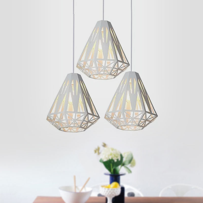 Loft Stylish Wire Cage Suspension Light 3 Heads Metal Ceiling Fixture with Diamond Shade in Black/White Clearhalo 'Ceiling Lights' 'Modern Pendants' 'Modern' 'Pendant Lights' 'Pendants' Lighting' 1418223