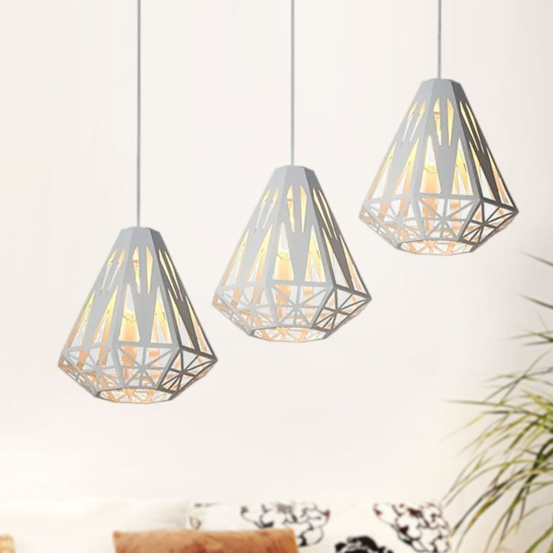 Loft Stylish Wire Cage Suspension Light 3 Heads Metal Ceiling Fixture with Diamond Shade in Black/White Clearhalo 'Ceiling Lights' 'Modern Pendants' 'Modern' 'Pendant Lights' 'Pendants' Lighting' 1418228