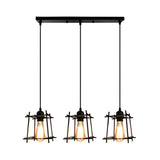 Farmhouse Square Cage Hanging Light 3 Lights Metal Ceiling Pendant in Black/White for Dining Room Clearhalo 'Ceiling Lights' 'Modern Pendants' 'Modern' 'Pendant Lights' 'Pendants' Lighting' 1418262