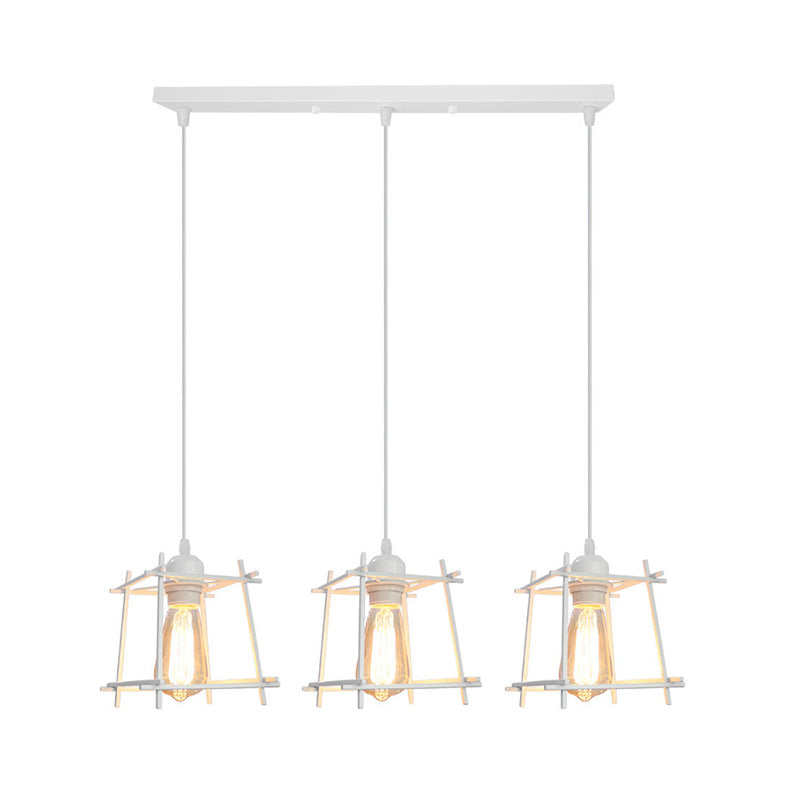 Farmhouse Square Cage Hanging Light 3 Lights Metal Ceiling Pendant in Black/White for Dining Room Clearhalo 'Ceiling Lights' 'Modern Pendants' 'Modern' 'Pendant Lights' 'Pendants' Lighting' 1418267