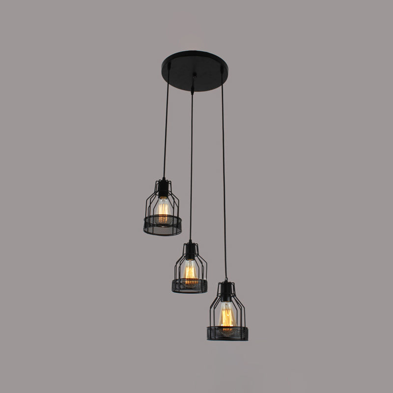 Metallic Black Ceiling Pendant Light Wire Cage 3 Heads Industrial Style Suspension Lighting for Foyer Clearhalo 'Ceiling Lights' 'Pendant Lights' 'Pendants' Lighting' 1418281