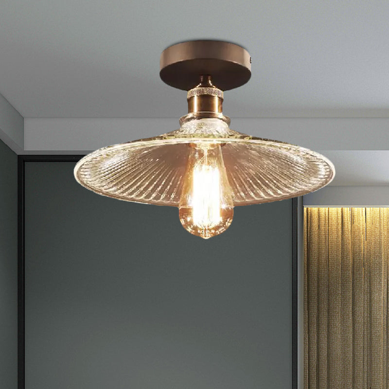 Brass One Light Ceiling Mount Industrial Mercury Glass Flared Semi Flush Light Clearhalo 'Ceiling Lights' 'Close To Ceiling Lights' 'Close to ceiling' 'Glass shade' 'Glass' 'Semi-flushmount' Lighting' 1418291