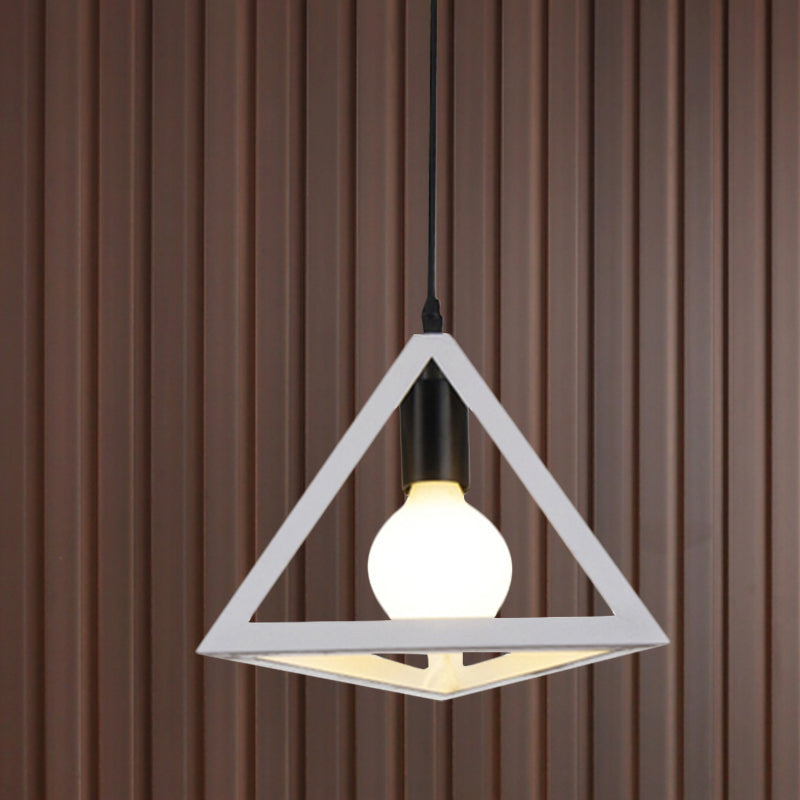 1 Light Metal Hanging Lamp Retro Stylish Red/Blue Triangle Cage Shade Pendant Lighting Fixture for Living Room White Clearhalo 'Ceiling Lights' 'Modern Pendants' 'Modern' 'Pendant Lights' 'Pendants' Lighting' 1418292