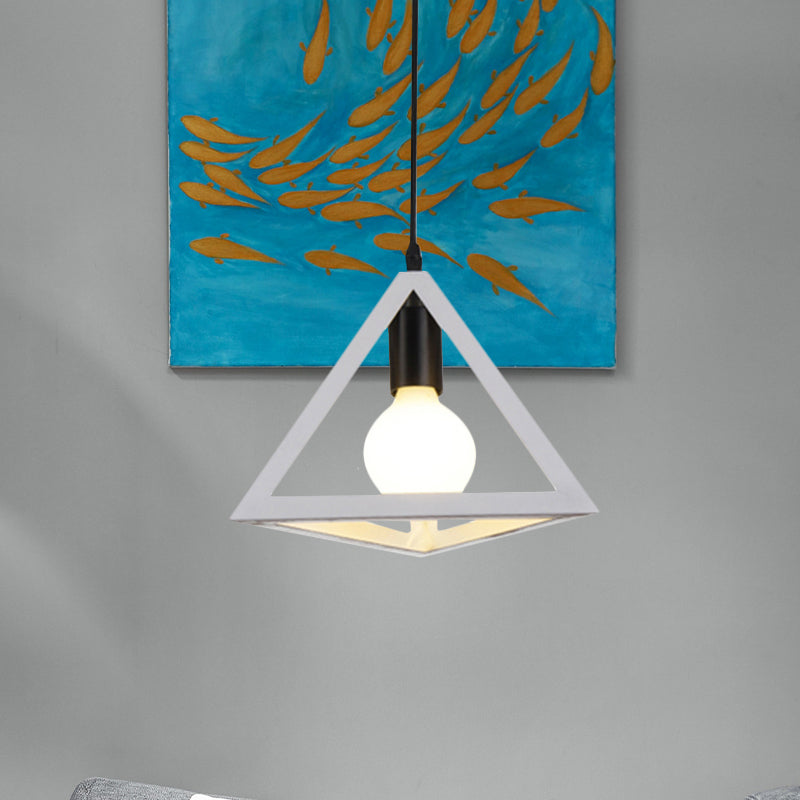 1 Light Metal Hanging Lamp Retro Stylish Red/Blue Triangle Cage Shade Pendant Lighting Fixture for Living Room Clearhalo 'Ceiling Lights' 'Modern Pendants' 'Modern' 'Pendant Lights' 'Pendants' Lighting' 1418293