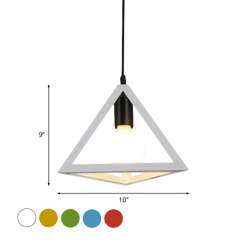 1 Light Metal Hanging Lamp Retro Stylish Red/Blue Triangle Cage Shade Pendant Lighting Fixture for Living Room Clearhalo 'Ceiling Lights' 'Modern Pendants' 'Modern' 'Pendant Lights' 'Pendants' Lighting' 1418296