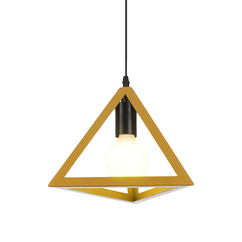 1 Light Metal Hanging Lamp Retro Stylish Red/Blue Triangle Cage Shade Pendant Lighting Fixture for Living Room Clearhalo 'Ceiling Lights' 'Modern Pendants' 'Modern' 'Pendant Lights' 'Pendants' Lighting' 1418300