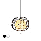 Global Metal Hanging Lamp Loft 1 Head Indoor Pendant Light Fixture with Wire Guard and Weave Ball Shade in White/Green, 10"/12.5" W Clearhalo 'Ceiling Lights' 'Modern Pendants' 'Modern' 'Pendant Lights' 'Pendants' Lighting' 1418318