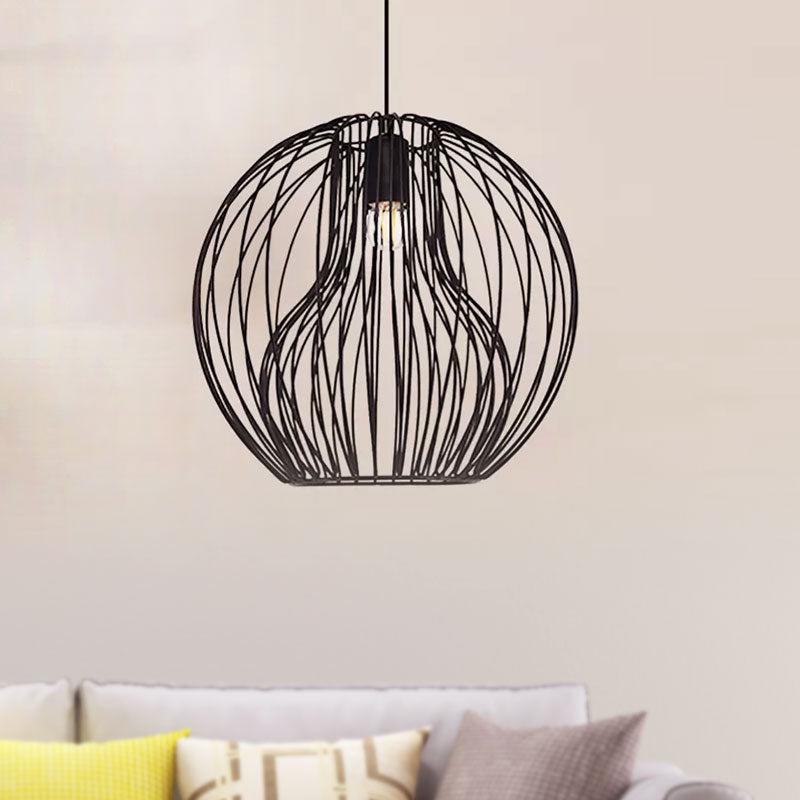 1 Head Metal Hanging Lamp Retro Style Black/White Global Dining Room Pendant Light with Cage Shade Clearhalo 'Ceiling Lights' 'Pendant Lights' 'Pendants' Lighting' 1418345