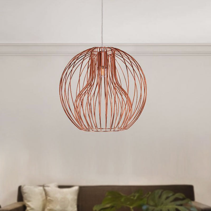1 Head Metal Hanging Lamp Retro Style Black/White Global Dining Room Pendant Light with Cage Shade Clearhalo 'Ceiling Lights' 'Pendant Lights' 'Pendants' Lighting' 1418346