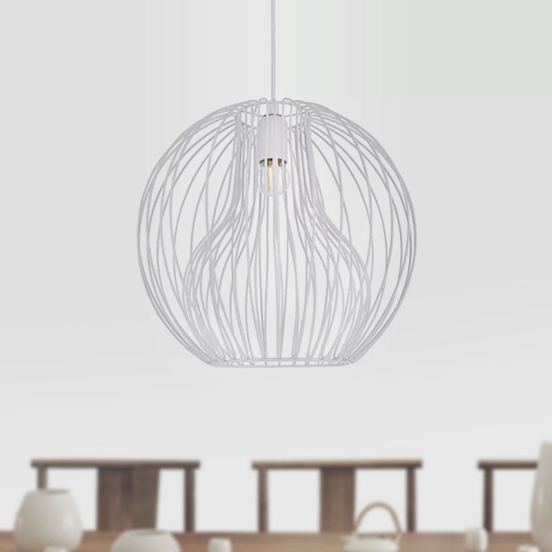 1 Head Metal Hanging Lamp Retro Style Black/White Global Dining Room Pendant Light with Cage Shade Clearhalo 'Ceiling Lights' 'Pendant Lights' 'Pendants' Lighting' 1418348