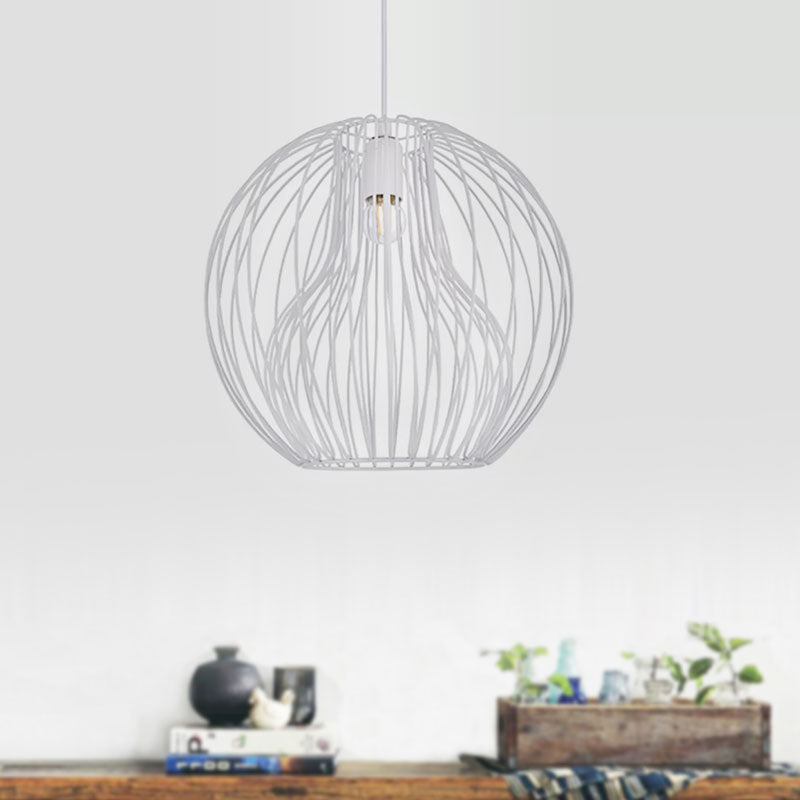 1 Head Metal Hanging Lamp Retro Style Black/White Global Dining Room Pendant Light with Cage Shade Clearhalo 'Ceiling Lights' 'Pendant Lights' 'Pendants' Lighting' 1418349