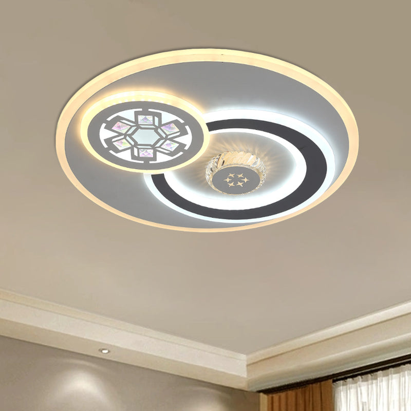 LED Round Flush Mount Lamp Modern White Clear Crystal Blocks Ceiling Light Fixture with Square/Six-Pointed Star/Floral Pattern White C Clearhalo 'Ceiling Lights' 'Close To Ceiling Lights' 'Close to ceiling' 'Flush mount' Lighting' 1418402