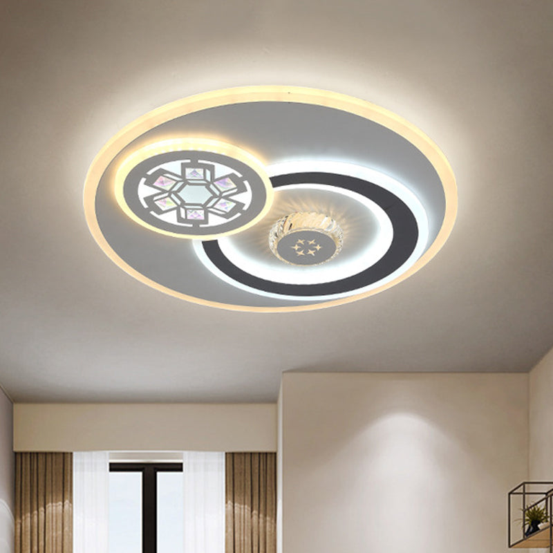 LED Round Flush Mount Lamp Modern White Clear Crystal Blocks Ceiling Light Fixture with Square/Six-Pointed Star/Floral Pattern Clearhalo 'Ceiling Lights' 'Close To Ceiling Lights' 'Close to ceiling' 'Flush mount' Lighting' 1418403