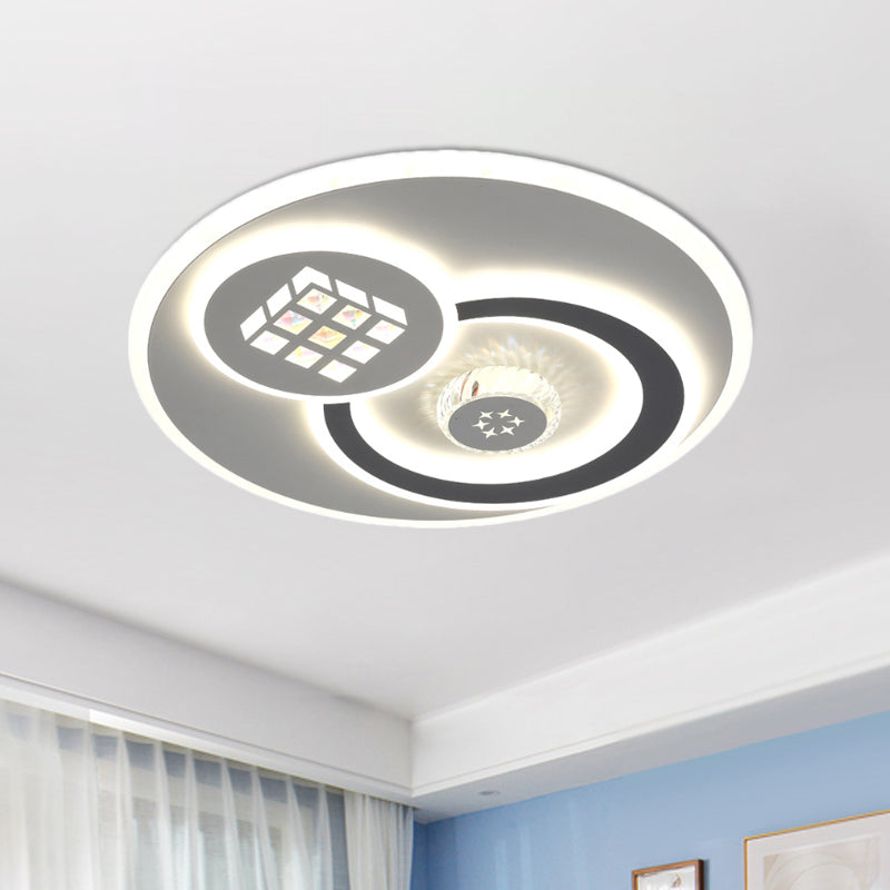 LED Round Flush Mount Lamp Modern White Clear Crystal Blocks Ceiling Light Fixture with Square/Six-Pointed Star/Floral Pattern Clearhalo 'Ceiling Lights' 'Close To Ceiling Lights' 'Close to ceiling' 'Flush mount' Lighting' 1418407