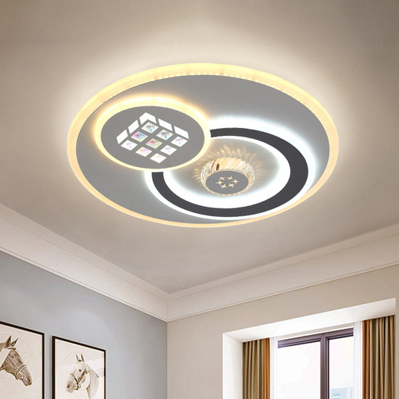 LED Round Flush Mount Lamp Modern White Clear Crystal Blocks Ceiling Light Fixture with Square/Six-Pointed Star/Floral Pattern Clearhalo 'Ceiling Lights' 'Close To Ceiling Lights' 'Close to ceiling' 'Flush mount' Lighting' 1418408