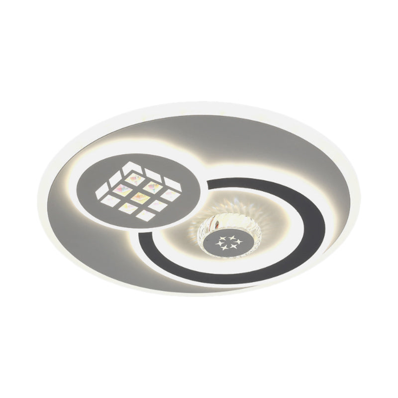 LED Round Flush Mount Lamp Modern White Clear Crystal Blocks Ceiling Light Fixture with Square/Six-Pointed Star/Floral Pattern Clearhalo 'Ceiling Lights' 'Close To Ceiling Lights' 'Close to ceiling' 'Flush mount' Lighting' 1418409