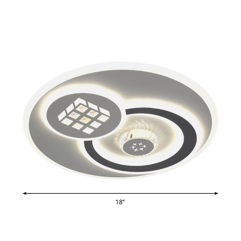 LED Round Flush Mount Lamp Modern White Clear Crystal Blocks Ceiling Light Fixture with Square/Six-Pointed Star/Floral Pattern Clearhalo 'Ceiling Lights' 'Close To Ceiling Lights' 'Close to ceiling' 'Flush mount' Lighting' 1418410