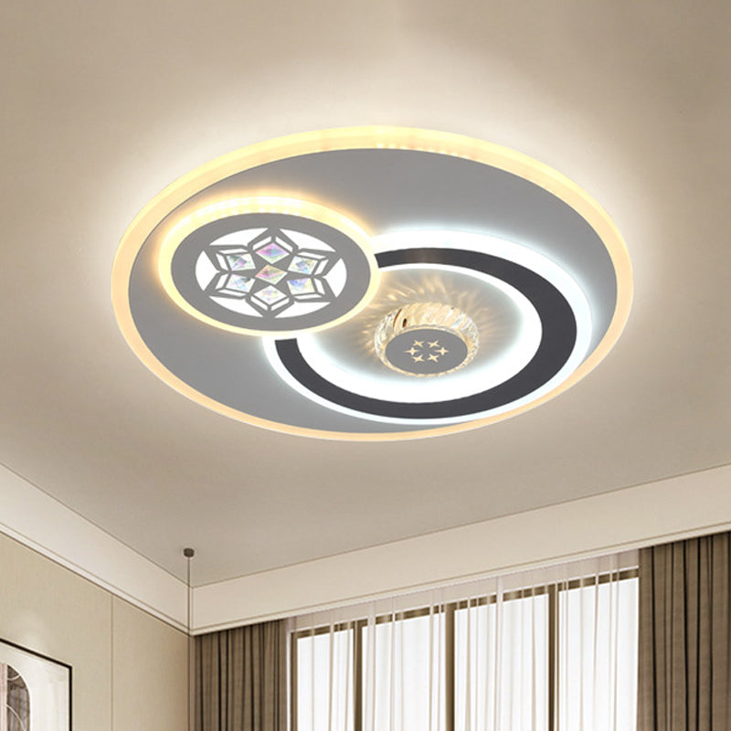 LED Round Flush Mount Lamp Modern White Clear Crystal Blocks Ceiling Light Fixture with Square/Six-Pointed Star/Floral Pattern White B Clearhalo 'Ceiling Lights' 'Close To Ceiling Lights' 'Close to ceiling' 'Flush mount' Lighting' 1418411