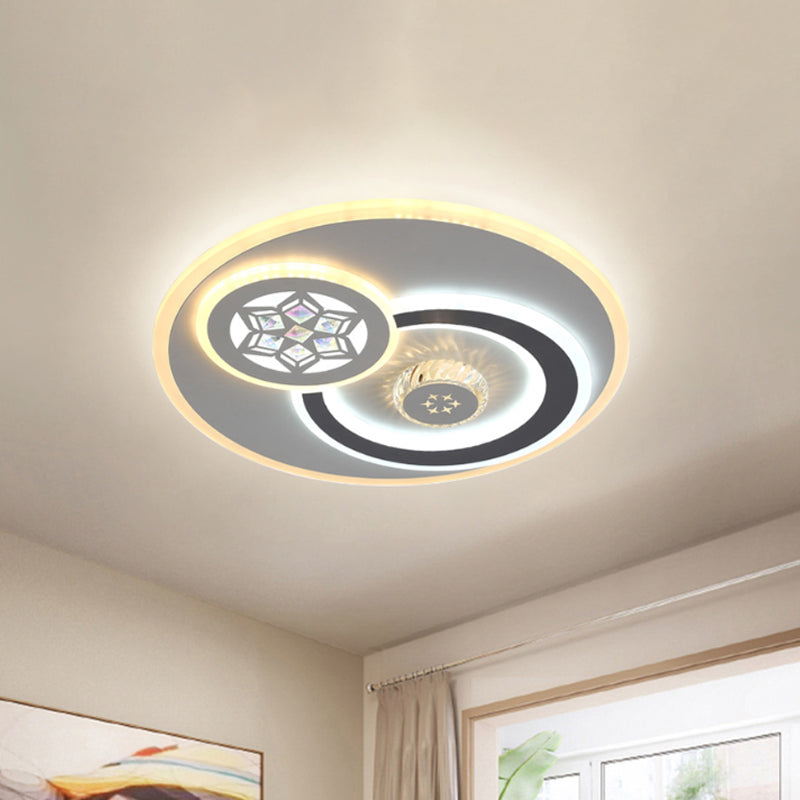 LED Round Flush Mount Lamp Modern White Clear Crystal Blocks Ceiling Light Fixture with Square/Six-Pointed Star/Floral Pattern Clearhalo 'Ceiling Lights' 'Close To Ceiling Lights' 'Close to ceiling' 'Flush mount' Lighting' 1418412