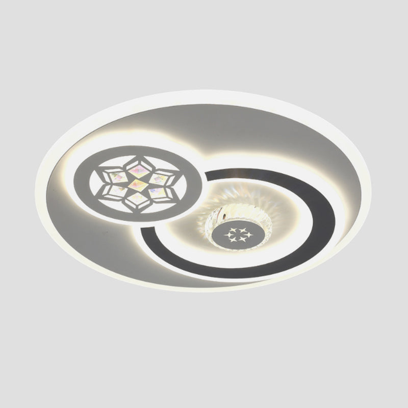 LED Round Flush Mount Lamp Modern White Clear Crystal Blocks Ceiling Light Fixture with Square/Six-Pointed Star/Floral Pattern Clearhalo 'Ceiling Lights' 'Close To Ceiling Lights' 'Close to ceiling' 'Flush mount' Lighting' 1418414