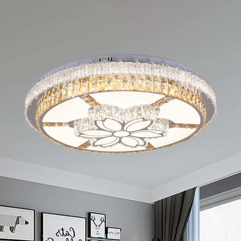 LED Lighting Fixture Contemporary Circular Clear Rectangular-Cut Crystals Flush Mount with Flower Design Clear Clearhalo 'Ceiling Lights' 'Close To Ceiling Lights' 'Close to ceiling' 'Flush mount' Lighting' 1418416