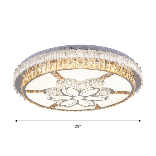 LED Lighting Fixture Contemporary Circular Clear Rectangular-Cut Crystals Flush Mount with Flower Design Clearhalo 'Ceiling Lights' 'Close To Ceiling Lights' 'Close to ceiling' 'Flush mount' Lighting' 1418419