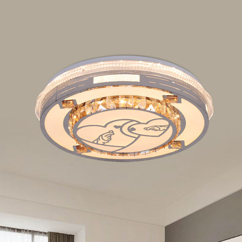 Faceted Crystals White Ceiling Lighting Round LED Contemporary Flushmount with Loving Heart/Floral/Circle Pattern White Loving Heart Clearhalo 'Ceiling Lights' 'Close To Ceiling Lights' 'Close to ceiling' 'Flush mount' Lighting' 1418424