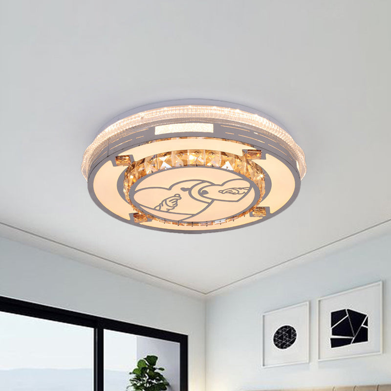 Faceted Crystals White Ceiling Lighting Round LED Contemporary Flushmount with Loving Heart/Floral/Circle Pattern Clearhalo 'Ceiling Lights' 'Close To Ceiling Lights' 'Close to ceiling' 'Flush mount' Lighting' 1418425