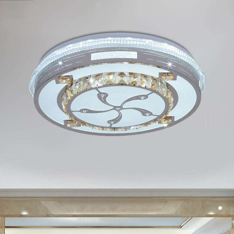 Faceted Crystals White Ceiling Lighting Round LED Contemporary Flushmount with Loving Heart/Floral/Circle Pattern Clearhalo 'Ceiling Lights' 'Close To Ceiling Lights' 'Close to ceiling' 'Flush mount' Lighting' 1418429