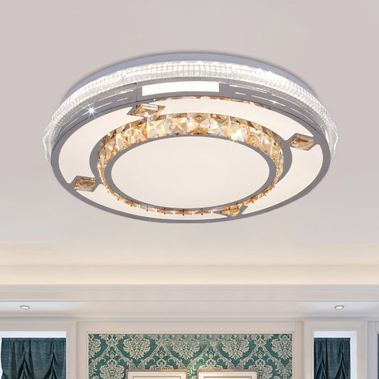 Faceted Crystals White Ceiling Lighting Round LED Contemporary Flushmount with Loving Heart/Floral/Circle Pattern White Round Clearhalo 'Ceiling Lights' 'Close To Ceiling Lights' 'Close to ceiling' 'Flush mount' Lighting' 1418433