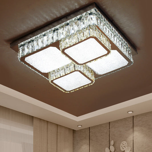 Clear Beveled Crystals Square Ceiling Lamp Contemporary Drawing Room LED Flush Lighting Fixture Clear Clearhalo 'Ceiling Lights' 'Close To Ceiling Lights' 'Close to ceiling' 'Flush mount' Lighting' 1418447