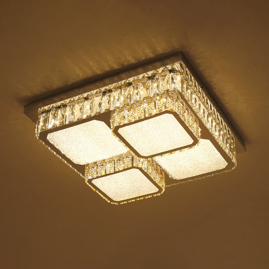 Clear Beveled Crystals Square Ceiling Lamp Contemporary Drawing Room LED Flush Lighting Fixture Clearhalo 'Ceiling Lights' 'Close To Ceiling Lights' 'Close to ceiling' 'Flush mount' Lighting' 1418449