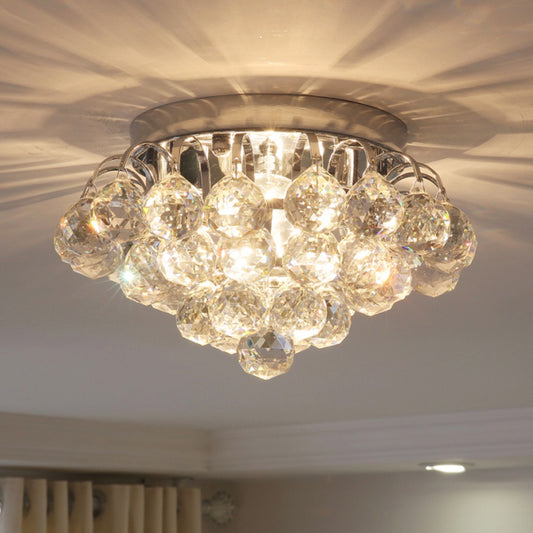 2 Heads Tapered Flushmount Light Modern Clear Faceted Crystal Balls Ceiling Flush for Corridor Clear Clearhalo 'Ceiling Lights' 'Close To Ceiling Lights' 'Close to ceiling' 'Flush mount' Lighting' 1418451