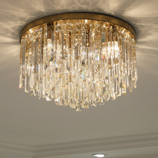 Chrome/Gold Tapered Flush Lighting Contemporary Crystal Draping 6 Heads Bedroom Ceiling Mounted Light Clearhalo 'Ceiling Lights' 'Close To Ceiling Lights' 'Close to ceiling' 'Flush mount' Lighting' 1418465