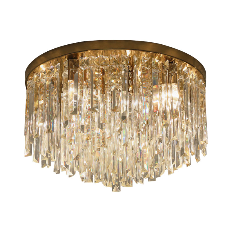 Chrome/Gold Tapered Flush Lighting Contemporary Crystal Draping 6 Heads Bedroom Ceiling Mounted Light Clearhalo 'Ceiling Lights' 'Close To Ceiling Lights' 'Close to ceiling' 'Flush mount' Lighting' 1418466