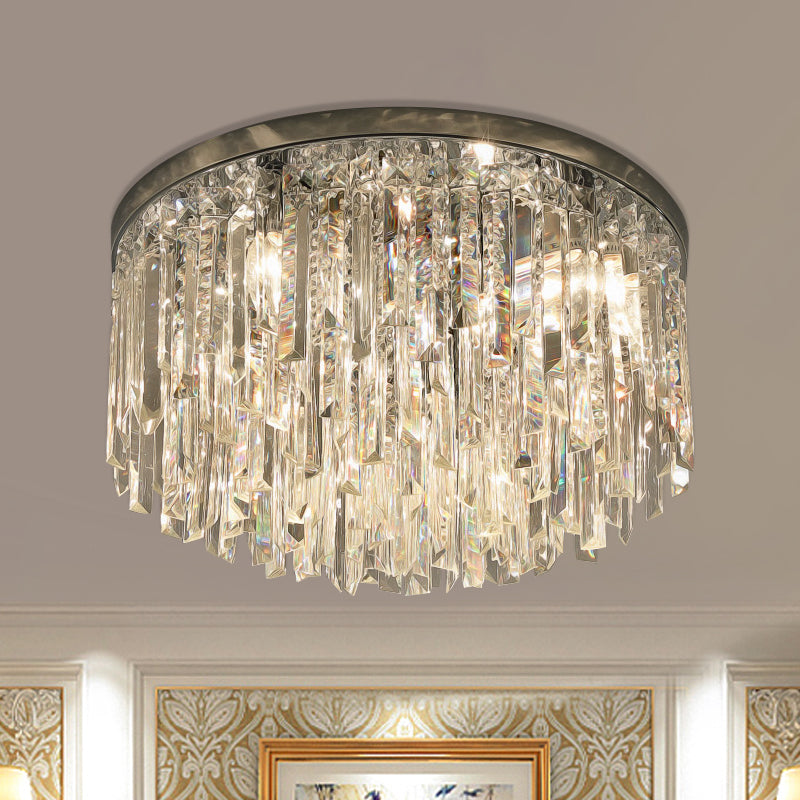 Chrome/Gold Tapered Flush Lighting Contemporary Crystal Draping 6 Heads Bedroom Ceiling Mounted Light Chrome Clearhalo 'Ceiling Lights' 'Close To Ceiling Lights' 'Close to ceiling' 'Flush mount' Lighting' 1418468