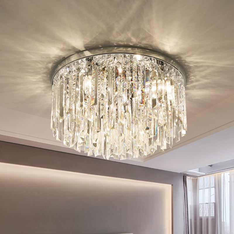 Chrome/Gold Tapered Flush Lighting Contemporary Crystal Draping 6 Heads Bedroom Ceiling Mounted Light Clearhalo 'Ceiling Lights' 'Close To Ceiling Lights' 'Close to ceiling' 'Flush mount' Lighting' 1418469