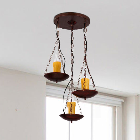 Black Metal Hanging Lamp Vintage Three-head Candle Ceiling Light in Rust for Coffee Shop Clearhalo 'Ceiling Lights' 'Pendant Lights' 'Pendants' Lighting' 1418482