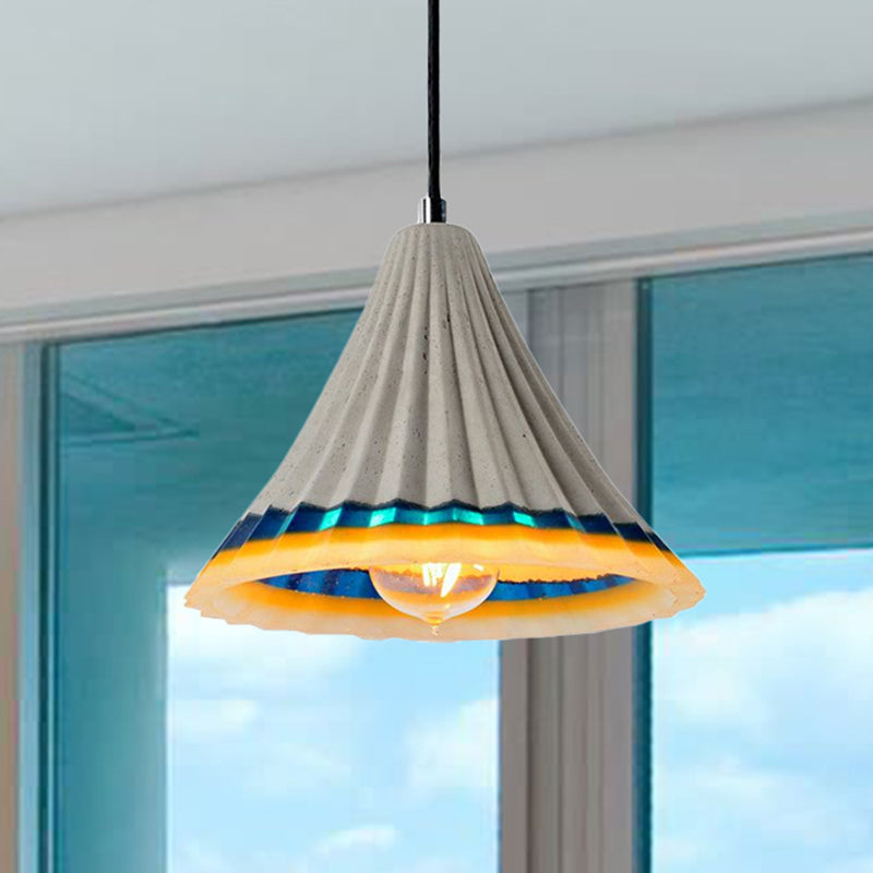 Cement Scalloped Edged Hanging Light Vintage Style 1-Light Dining Room Ceiling Lamp in Grey Clearhalo 'Ceiling Lights' 'Modern Pendants' 'Modern' 'Pendant Lights' 'Pendants' Lighting' 1418508