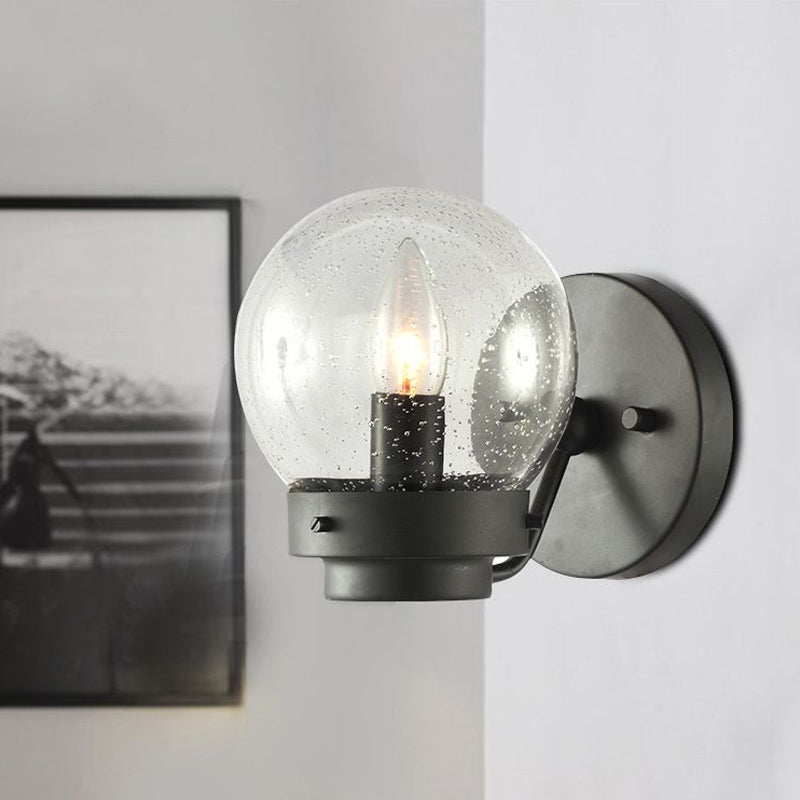 Seeded Glass Black Sconce Light Globe Shade 1-Light Industrial Wall Lamp Fixture for Bedroom Clearhalo 'Art deco wall lights' 'Cast Iron' 'Glass' 'Industrial wall lights' 'Industrial' 'Middle century wall lights' 'Modern' 'Rustic wall lights' 'Tiffany' 'Traditional wall lights' 'Wall Lamps & Sconces' 'Wall Lights' Lighting' 1418533
