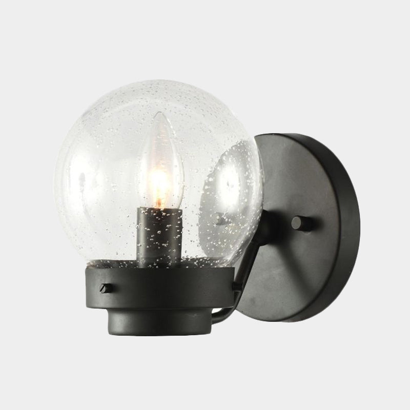 Seeded Glass Black Sconce Light Globe Shade 1-Light Industrial Wall Lamp Fixture for Bedroom Clearhalo 'Art deco wall lights' 'Cast Iron' 'Glass' 'Industrial wall lights' 'Industrial' 'Middle century wall lights' 'Modern' 'Rustic wall lights' 'Tiffany' 'Traditional wall lights' 'Wall Lamps & Sconces' 'Wall Lights' Lighting' 1418534