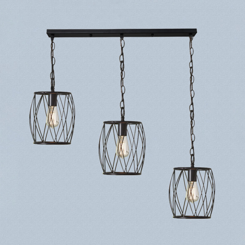 Black 3 Bulbs Hanging Lamp Industrial Stylish Metal Lantern Cage Shade Suspension Light for Foyer Clearhalo 'Art Deco Pendants' 'Black' 'Cast Iron' 'Ceiling Lights' 'Ceramic' 'Crystal' 'Industrial Pendants' 'Industrial' 'Metal' 'Middle Century Pendants' 'Pendant Lights' 'Pendants' 'Rustic Pendants' 'Tiffany' Lighting' 1418545