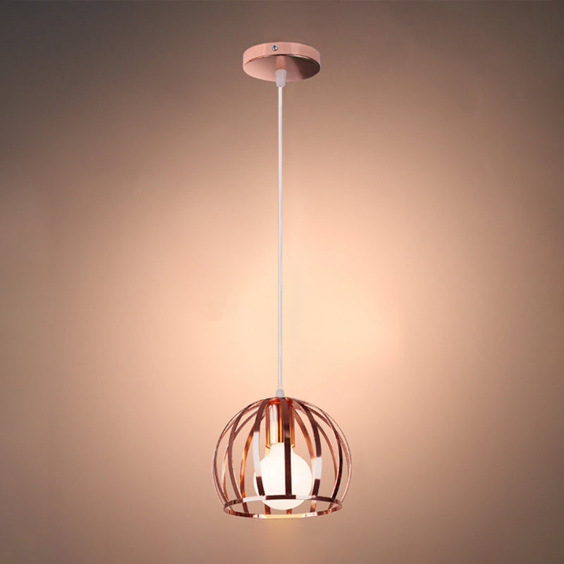 Metal Rose Gold Hanging Fixture Global Cage Shade 1 Head Retro Stylish Pendant Lamp for Kitchen Clearhalo 'Ceiling Lights' 'Modern Pendants' 'Modern' 'Pendant Lights' 'Pendants' Lighting' 1418594