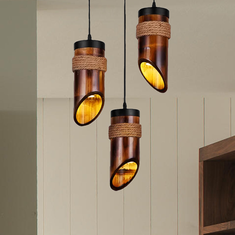 Tube Bamboo Hanging Lamp Three-light Retro Suspension Light in Brown for Dining Room Clearhalo 'Ceiling Lights' 'Pendant Lights' 'Pendants' Lighting' 1418607