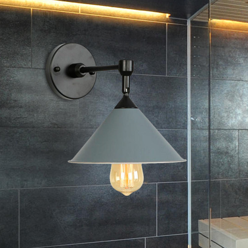 Black/Gray Conical Sconce Light Industrial Stylish Metallic 1 Head Bathroom Wall Sconce Lamp Clearhalo 'Cast Iron' 'Glass' 'Industrial' 'Modern wall lights' 'Modern' 'Tiffany' 'Traditional wall lights' 'Wall Lamps & Sconces' 'Wall Lights' Lighting' 1418612