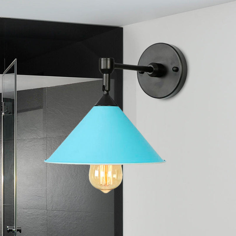 Black/Gray Conical Sconce Light Industrial Stylish Metallic 1 Head Bathroom Wall Sconce Lamp Clearhalo 'Cast Iron' 'Glass' 'Industrial' 'Modern wall lights' 'Modern' 'Tiffany' 'Traditional wall lights' 'Wall Lamps & Sconces' 'Wall Lights' Lighting' 1418613