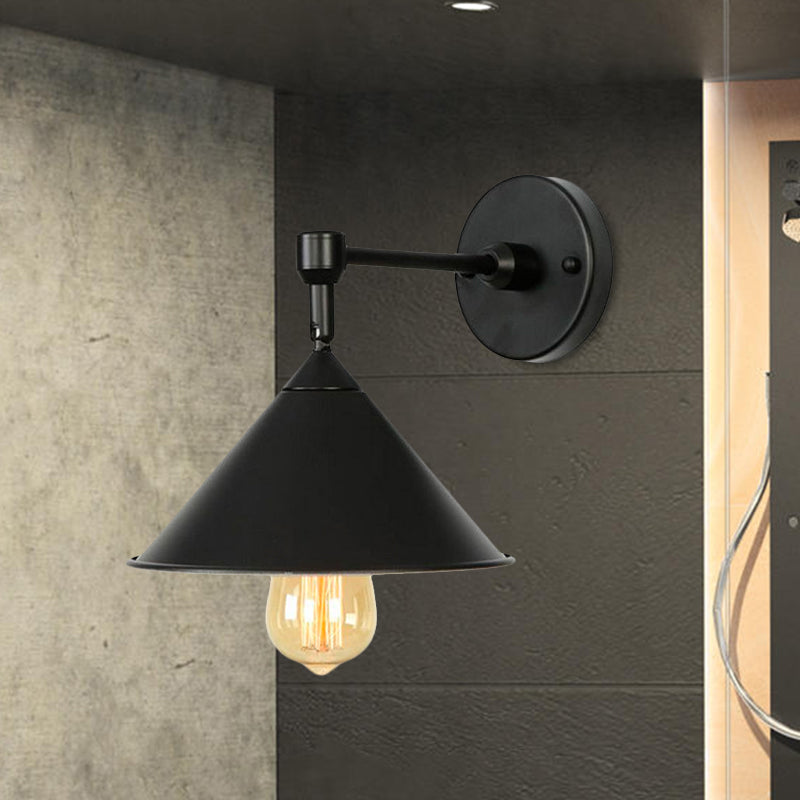 Black/Gray Conical Sconce Light Industrial Stylish Metallic 1 Head Bathroom Wall Sconce Lamp Clearhalo 'Cast Iron' 'Glass' 'Industrial' 'Modern wall lights' 'Modern' 'Tiffany' 'Traditional wall lights' 'Wall Lamps & Sconces' 'Wall Lights' Lighting' 1418615