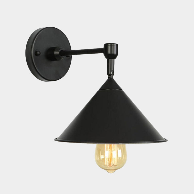Black/Gray Conical Sconce Light Industrial Stylish Metallic 1 Head Bathroom Wall Sconce Lamp Clearhalo 'Cast Iron' 'Glass' 'Industrial' 'Modern wall lights' 'Modern' 'Tiffany' 'Traditional wall lights' 'Wall Lamps & Sconces' 'Wall Lights' Lighting' 1418616