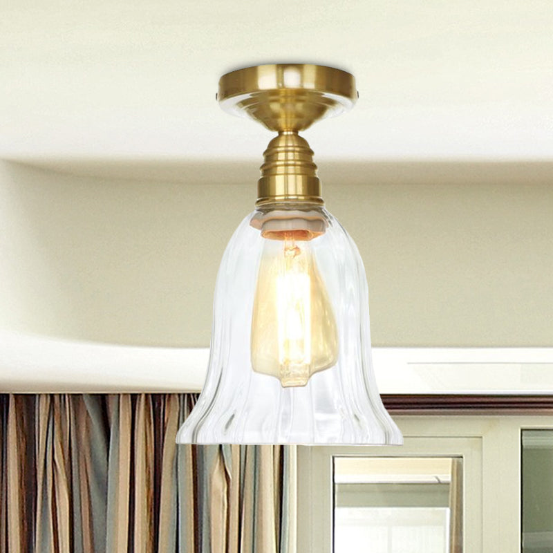 1 Light Ceiling Light Fixture with Cone/Saucer/Bell Shade Clear/Amber Glass Industrial Living Room Semi Flush Clearhalo 'Ceiling Lights' 'Close To Ceiling Lights' 'Close to ceiling' 'Glass shade' 'Glass' 'Pendant Lights' 'Semi-flushmount' Lighting' 1418635